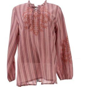 NWT LOGO BY LORI GOLDSTEIN STRIPED WOVEN EMBROIDERED‎ BLOUSE BLUSH SMALL